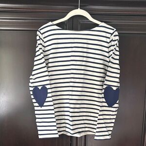 JCrew Factory Boatneck striped top with heart elbow patches